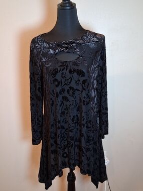 Black Floral Burnout Midi Dress with Keyhole Detail